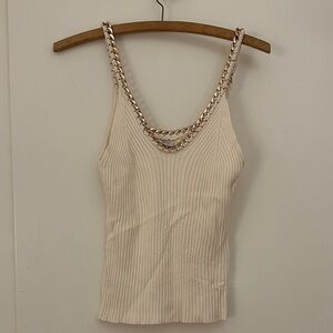 Zara Cream Ribbed Chain Strap Top M